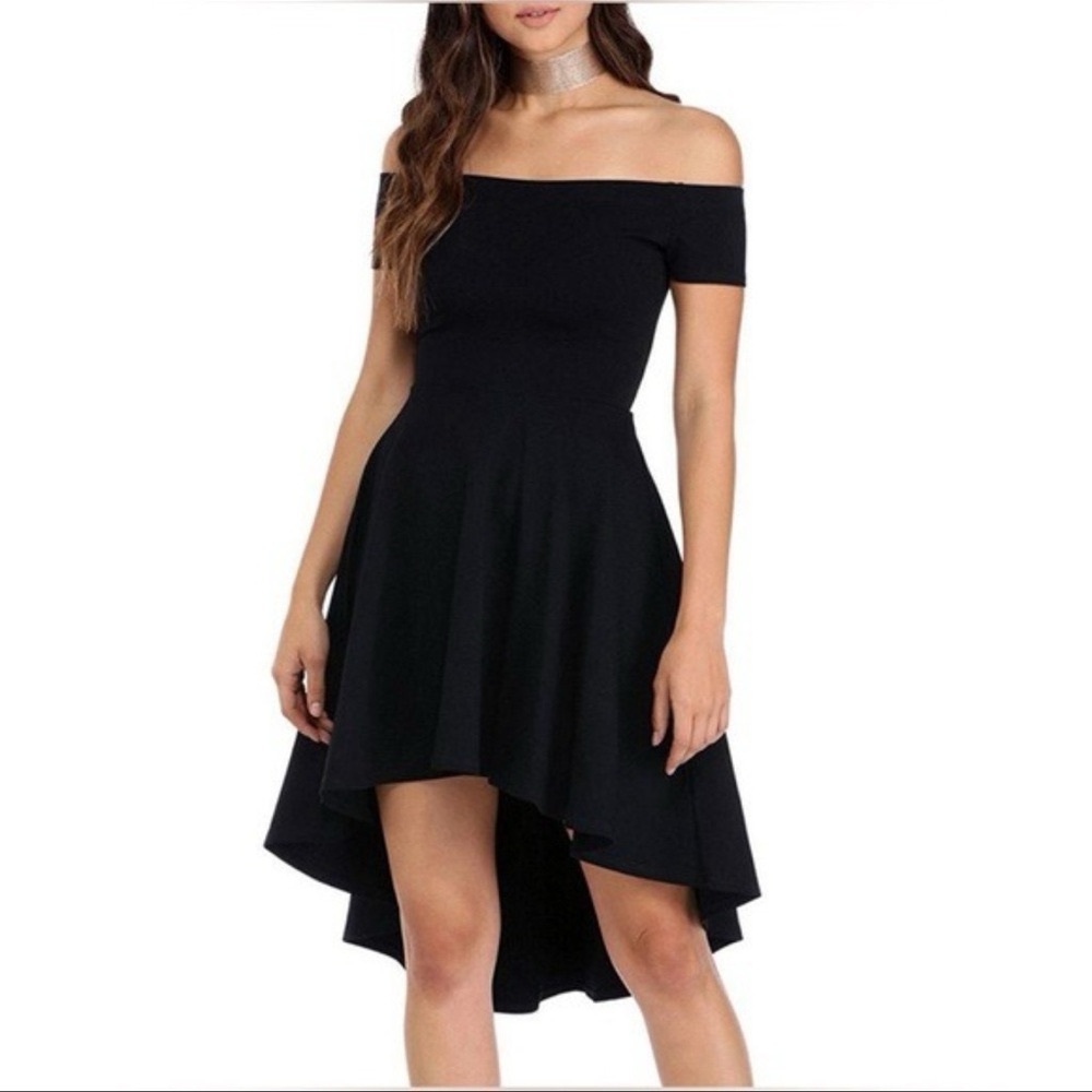 Black high low Mini Dress with Square Neck